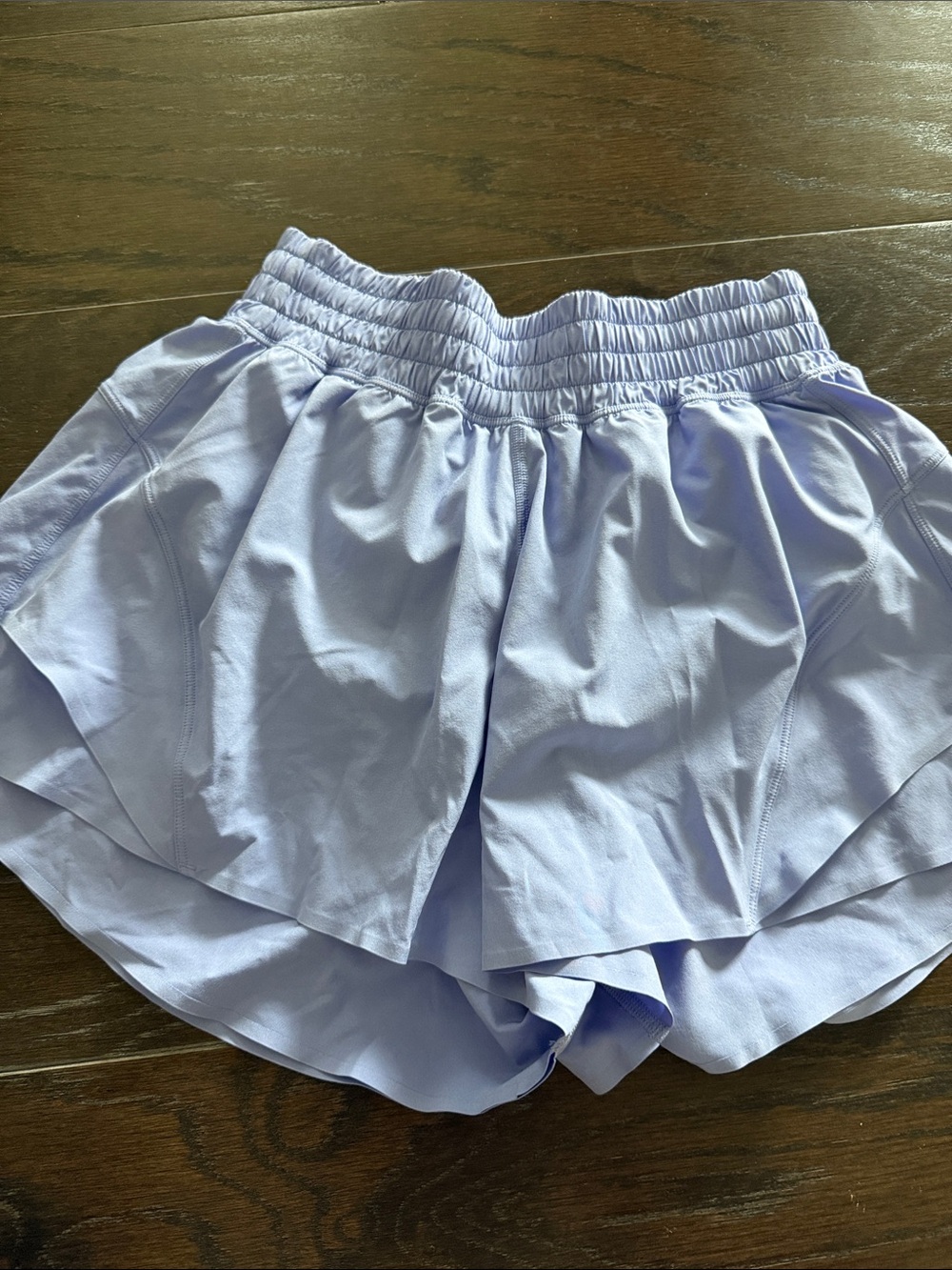 Lululemon- shake it out HR 2.5 light periwinkle shorts